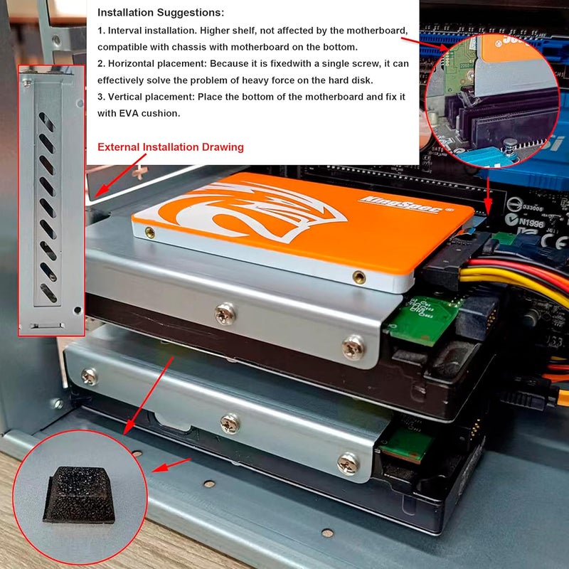 jujinglobal 2pcs 2.5" to 3.5" Hard Drive Tray Holder for PCI SSD HDD Metal Mounting Bracket Adapter - Image 5